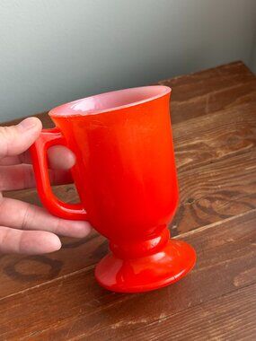 Vintage Blood Orange Heat Resistant Milk Glass Pedestal Footed Mug Cup